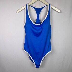Wild Fable Blue Ribbed High Leg Racerback One Piece Swimsuit Medium NEW